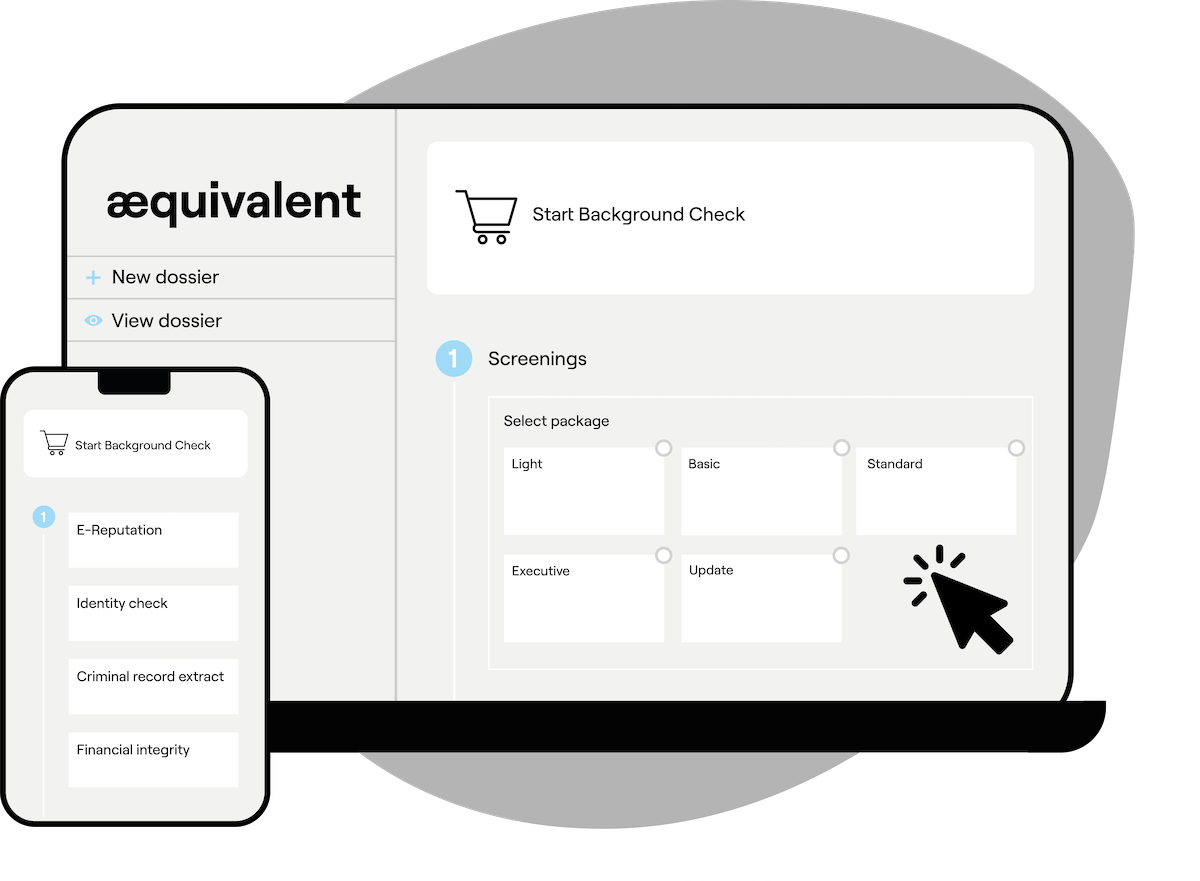 Aequivalent's digital platform interface, the background check specialist in Switzerland.